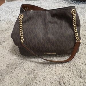 Michael kors leather chain shoulder bag purse brown MK